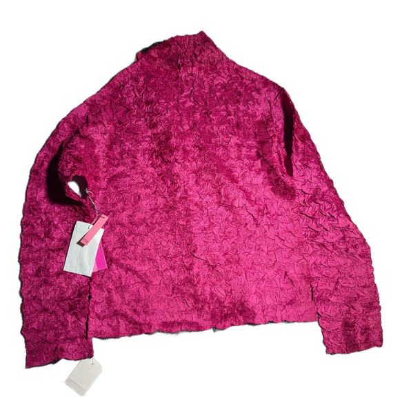 Vtg Y2K Powwow Pink Black Reversible Popcorn Scrunch Button Up Shirt P M NWT - Picture 2 of 4